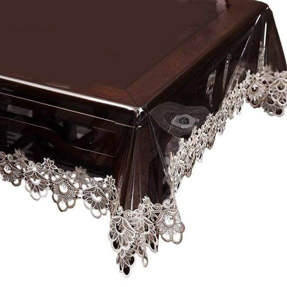 Clear Rectangle Tablecloth Waterproof Vinyl PVC Lace Edge Transparent Tablecloth
