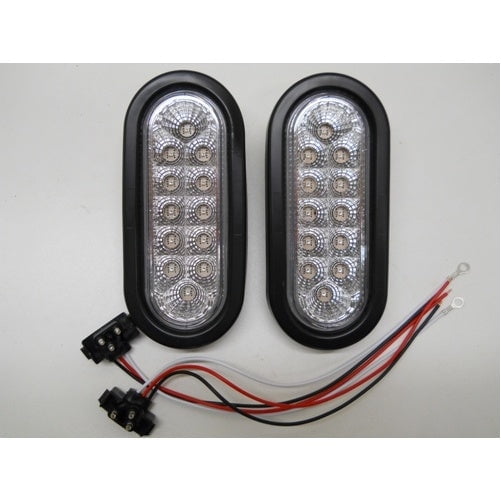 Clear Red 12 LED 6" Oval Truck Trailer Stop Turn Brake Tail Lights / Reflective