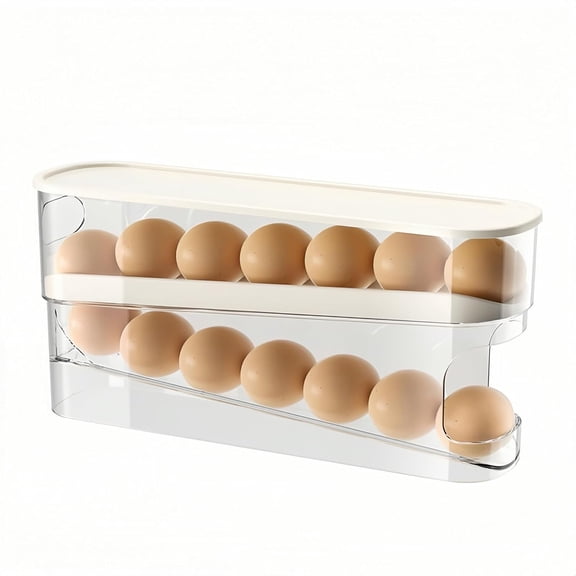 Clear Refrigerator Egg Holder, Stackable 12-Egg Storage Container with Lid - Double Layer Kitchen Organization Tray,  Plastic, Space Saving Egg Bin for Fridge Door or Shelf