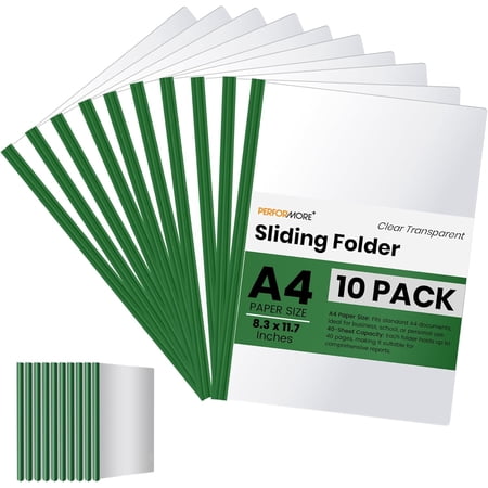 Clear Report Covers, 10 Pcs Transparent Presentation File Folders, Plastic File Folder with Sliding Bar, A4 Paper Size with 40 Sheet Paper Capacity