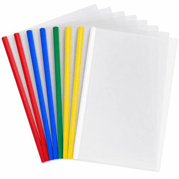 Clear Report Covers with Sliding Bars, 10 Pack, 5 Assorted Colors, 20-Sheet Capacity, Letter Size Presentation Folders