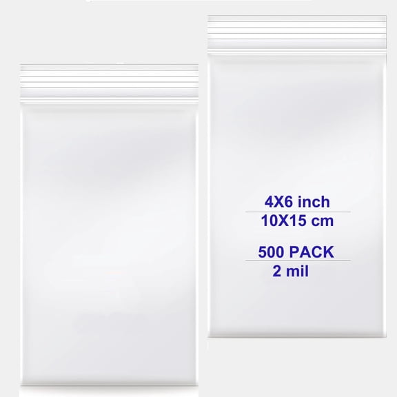 Clear Resealable Zip Bags 4"x6", 2 Mil LDPE, 500 Pack -- Reclosable Poly Bags for , Samples, Vitamins, Candy, Storage & Shipping (500pcs(4X6in))