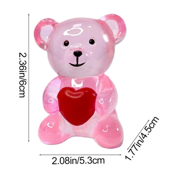 Clear Resin Heart Bear Figurine, Miniature Desk Decor, Cute Animal Sculpture for Office Desk, Bookshelf Display, Home Study Decor, Gift For Collectors, Pink