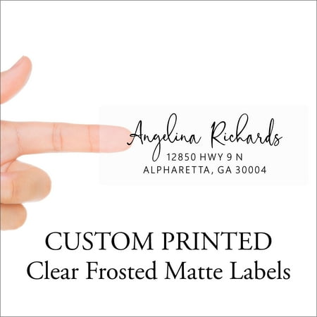 Clear Return Address Labels for Envelopes - Matte Frosted Clear Transparent Stickers, Personalized Custom Labels, 5 Sheets, 150 Labels Total - Signature Style Font