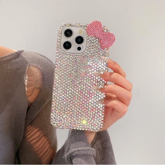 Clear Rhinestone Bumper Case, 3D Glitter Bling Bow Design Protective Phone Cover for iPhone 14/15/16/17 Plus Pro Pro Max