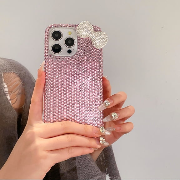Clear Rhinestone Bumper Case, 3D Glitter Bling Bow Design Protective Phone Cover for iPhone 14/15/16/17 Plus Pro Pro Max
