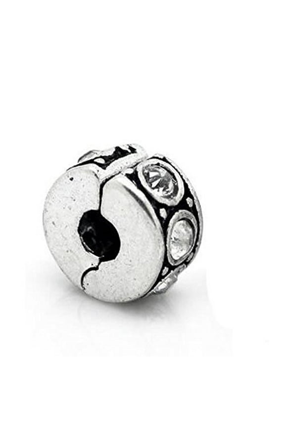 Clear Rhinestone Clip & Lock Bail Bead Charm Spacer For Snake Chain Bracelet