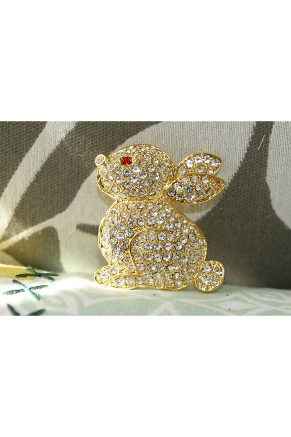 Clear Rhinestone Crystal Easter Bunny Rabbit Pin Brooch