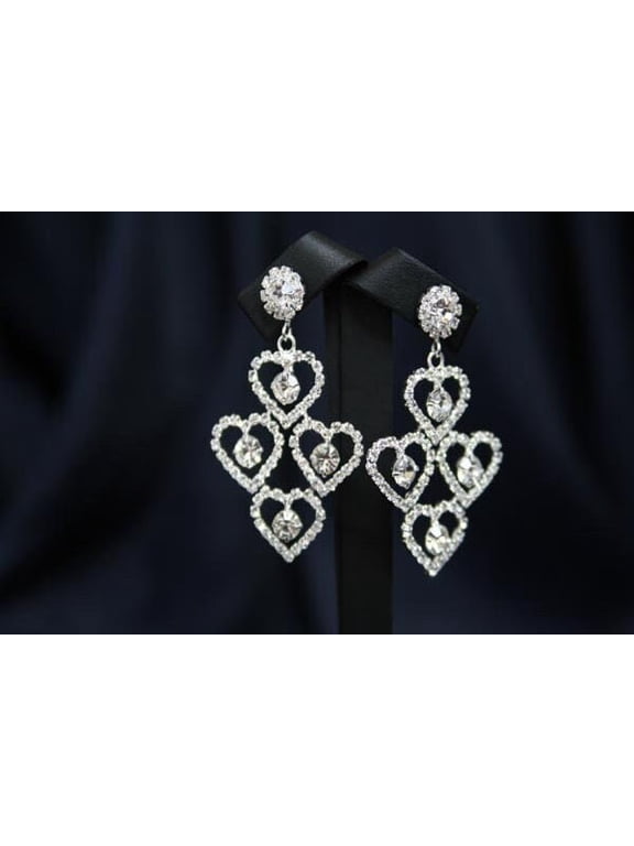 Clear Rhinestones Open Heart Post Drop Earrings Décor Drop Earrings Bridal Wedding Beautiful Dazzle Crystal Dangle Fashion Jewelry