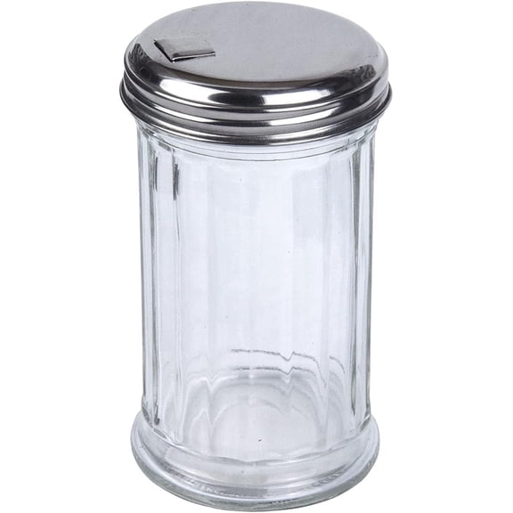 Clear Ribbed Glass Storage Dispenser with Stainless Steel Lid Hygienic Design Easy to Clean Smooth Non-Porous Surface for Sugar Spice Tabletop Storage