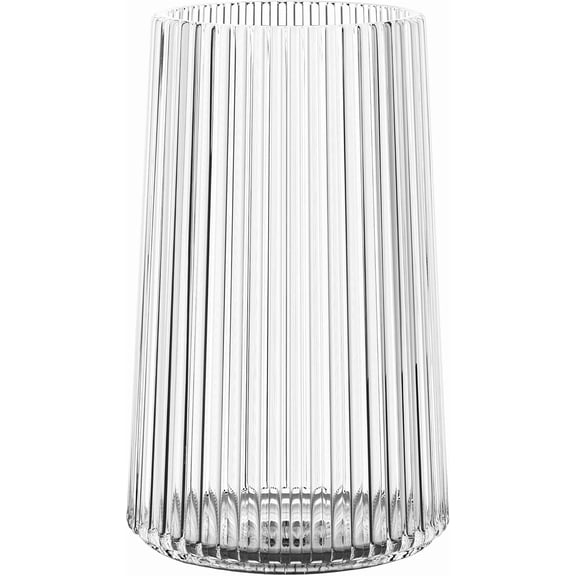 8 Inch Clear Ribbed Glass Vase, Modern Flower Vase for Bouquets, Centerpiece Vase for Living Room Bedroom Dining Table Office Wedding
