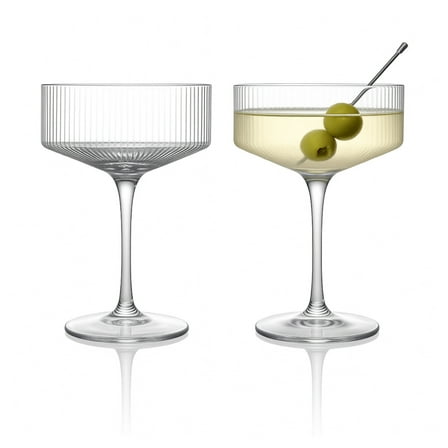 Clear Ribbed Martini Coupe Glass 9.5oz - (Set of 2, 4, or 6)