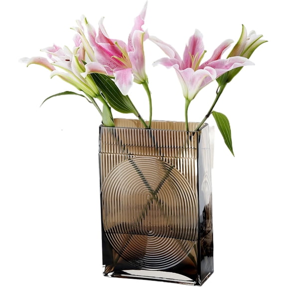 Clear Ribbed Vase Glass Book Shaped Rectangular Vase for Decorative Flowers H9.1in Cute Bookshelf Vase Decor,Modern Glass Vase for Book Lovers Bookend Vase for for Farmhouse Home Office Decor