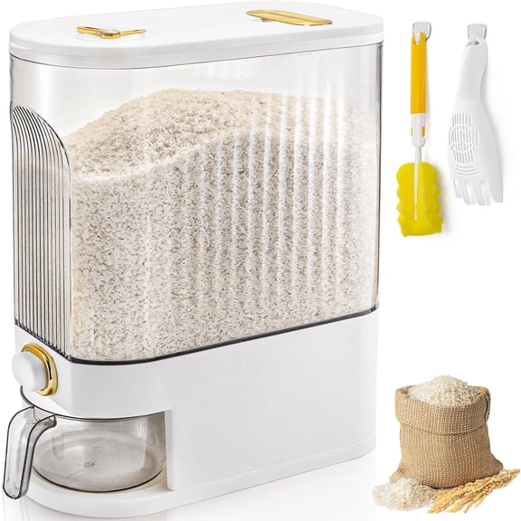 Clear Rice Holder Dispenser, 22 Lbs Large Grain Storage Container with Measuring Cup, Cylinder Household Food Dispenser Bucket Kitchen Organization for Cereal Oatmeal Coffee Bean Soybean Corn