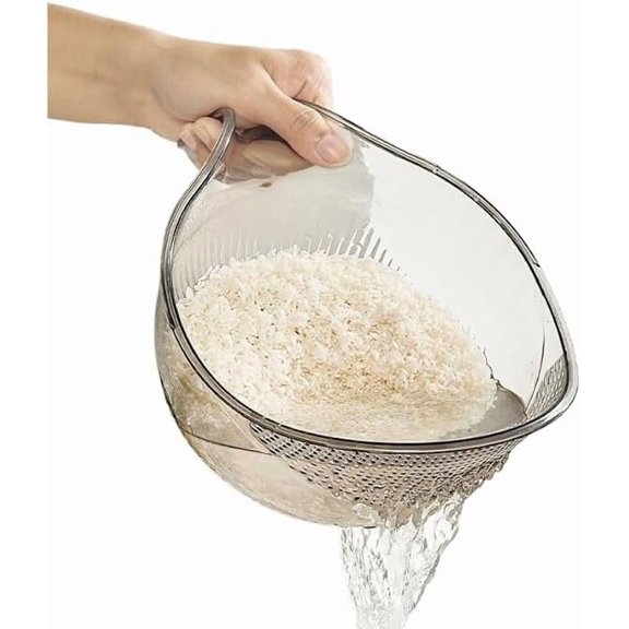 Clear Rice Washing Strainer Bowl, Multiuse Kitchen Colander Filter Basket for Rice, Fruits & Vegetables, Handheld Drain Sieve with Handle