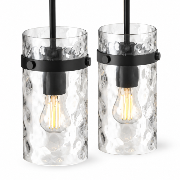 Clear Ripple 2 Pack Modern Adjustable Hanging Pendant Light for Kitchen Island Dining Room Hallway