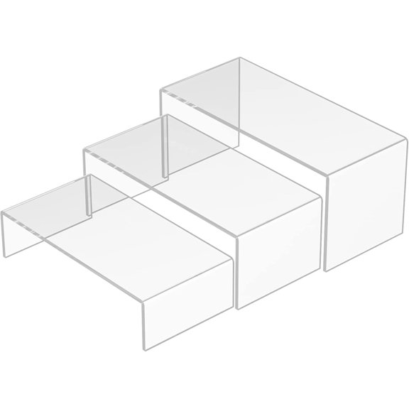 Clear Riser Shelf 3pcs, Desktop Rectangular Acrylic Display Shelves Organizer, Acrylic Stands for Funko Pop Figure, Perfumes, Bags, Shoes, Glasses, Plants, Toys, Collectibles - 8''x8.5''x9''