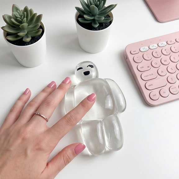 Clear Robot Jelly Slow Rising Stress Relief Toy 4 Inch, Air Blister Pop & Squeeze 2-in-1 TPR Fidget for Desk Decor Anxiety Gift
