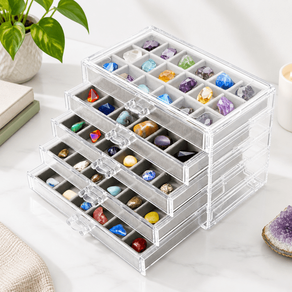 Clear Rock Display Case 5 Layer 90 Grids Collection With Adjustableert Mineralstone Stororganizer Box For Crystals Rocks