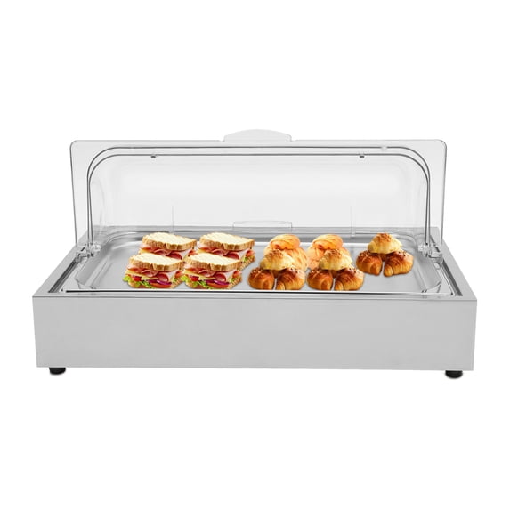 Clear Roll Top Cover Ice Food Serving Display Tray Buffet Cold Serving Cooler Platter Cooling Food Dishes Display Plate for Seafood Fruit Party Buffet Tray