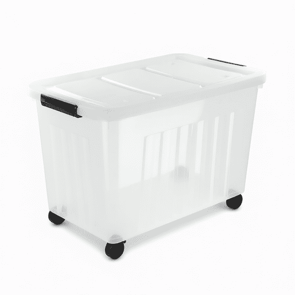 Clear Rolling Storage Bins with Lids 4 Pack, Stackable Plastic Totes with Wheels and Handles for Closet Garage Dorm Organization