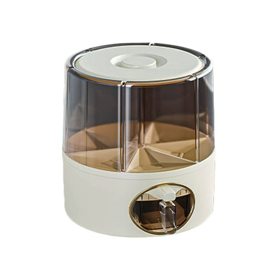 Clear Rotating Kitchen Food Storage Container with 6 Drawers, One Click Grain Dispenser for Rice, Beans, Cereal, Airtight Pantry Organizer for Countertop