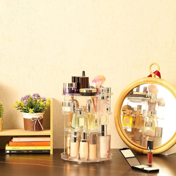 Clear Rotating Makeup Organizer for Vanity,Adjustable Skincare Organizer Countertop,Cosmetic Display Cases for Beauty,Skin Care,Spinning Makeup Stand,Make up Storage Organizer and Perfume organizer