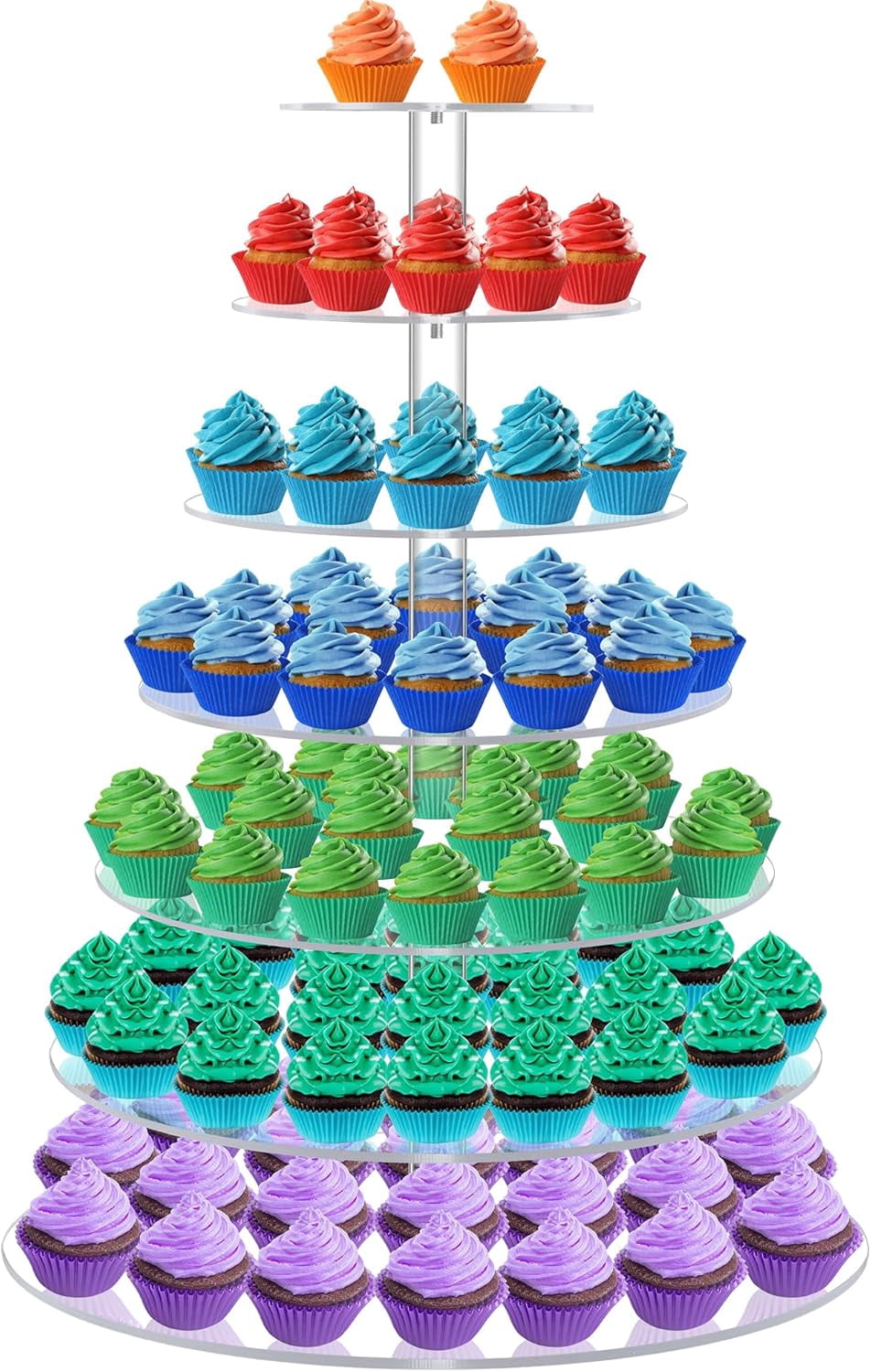 Clear Round 7 Tier Cupcake Stand for 100 Cupcakes, Acrylic Wedding ...