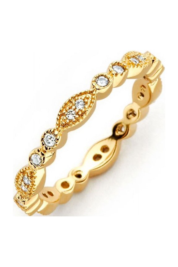 Clear Round And Marquise Cubic Zirconia Stackable Eternity Ring Gold-Tone Plated Sterling Silver Size 9