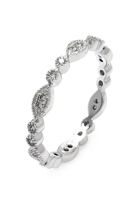 Clear Round And Marquise Cubic Zirconia Stackable Eternity Ring Sterling Silver Size 5