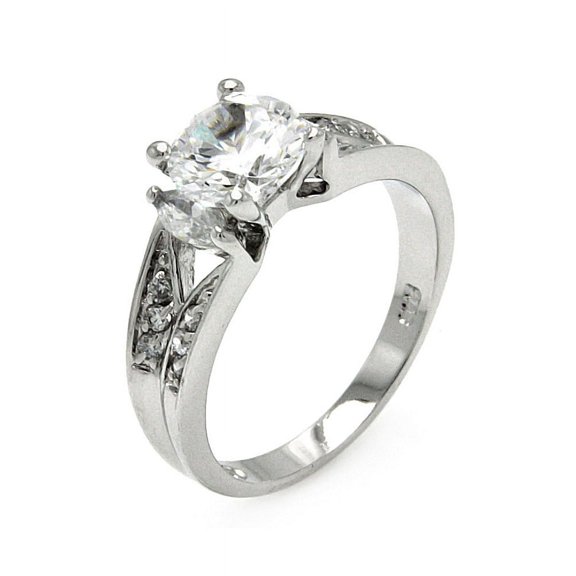 Clear Round Cubic Zirconia Center Marquise Sides Ring Rhodium Plated Sterling Silver Size 5