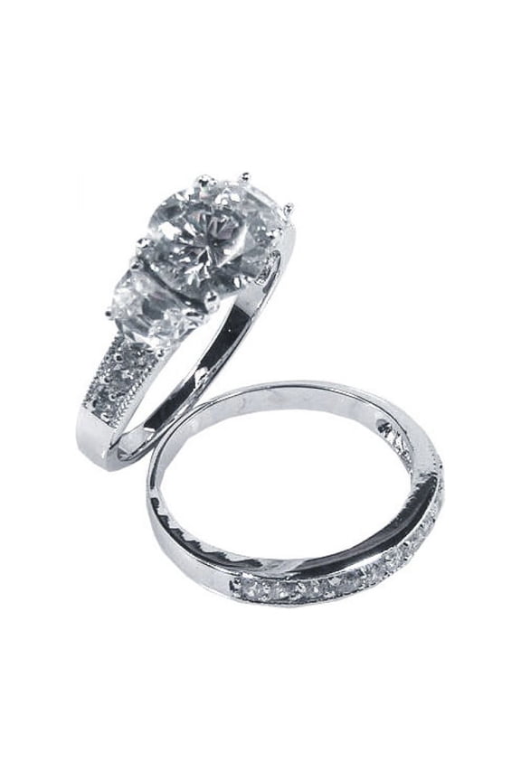 Clear Round Cubic Zirconia Center Wedding Ring Rhodium Plated Sterling Silver Size 7