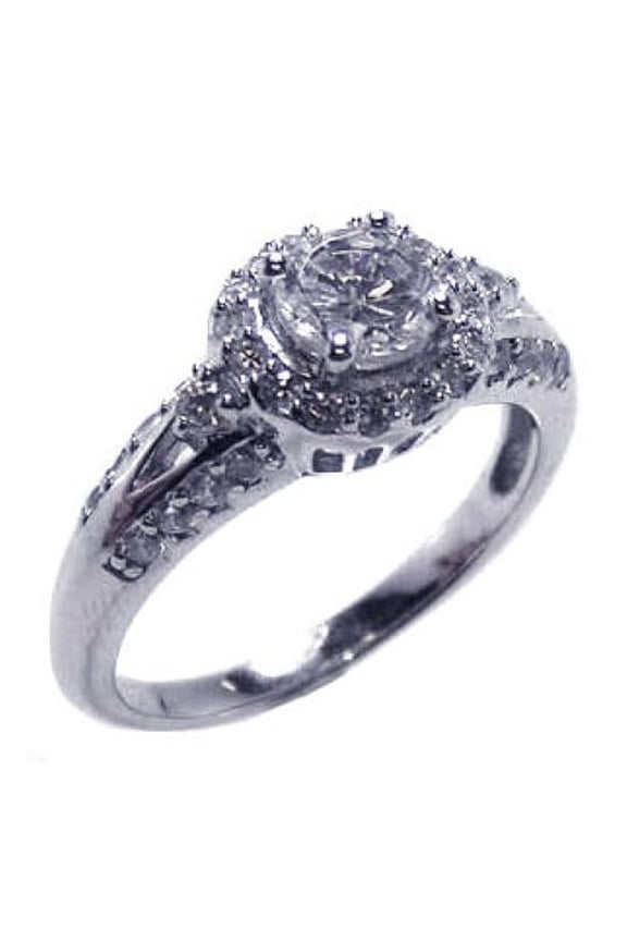 Clear Round Cubic Zirconia Fashion Ring Rhodium Plated Sterling Silver Size 6