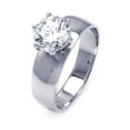 thumbnail image 1 of Clear Round Cubic Zirconia Wide Band Solitaire Ring Rhodium Plated Sterling Silver Size 9, 1 of 2