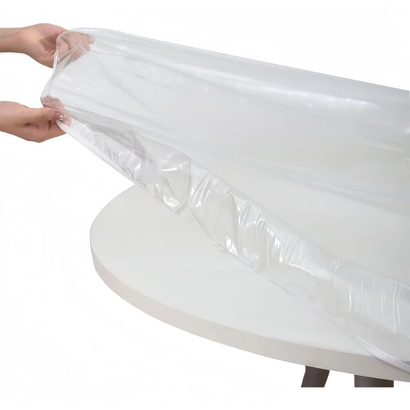 Clear Round Fitted Tablecloth,60" Waterproof and Dustproof Tablecloth,Plastic Anti-Fouling Cover for Dining Table,Heavy Duty Elasticized Table Cover Best for Up to 45"-56" Round Fit for 4-6 Seats