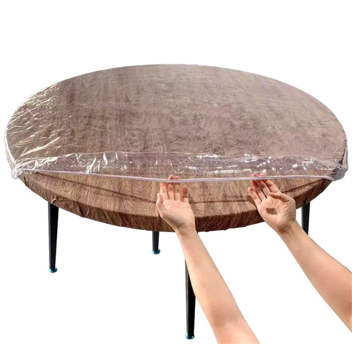 Clear Round Fitted Vinyl Tablecloth,1 PC Waterproof and Dustproof Tablecloth,Anti-Fouling Cover for Dining Table,Heavy Duty Elasticized Table Cover,Edged Plastic Table Cloth Protector