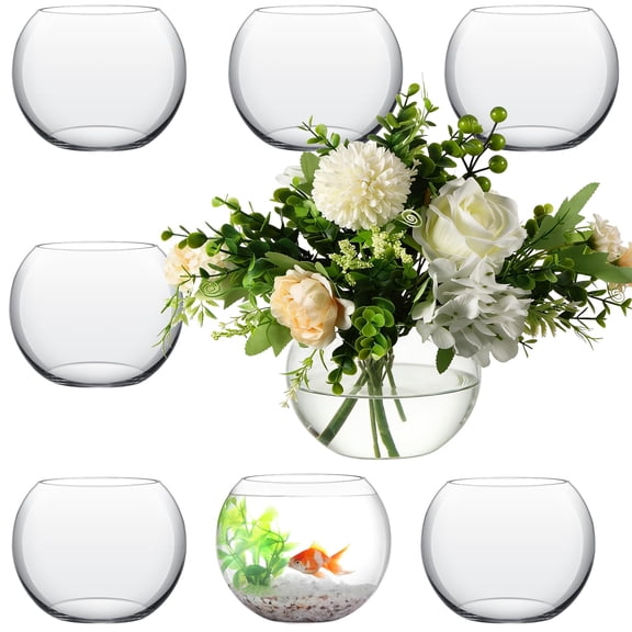 Clear Round Glass Bubble Bowl Vase 7.8W x 6.3H for Floral Centerpiece Fish