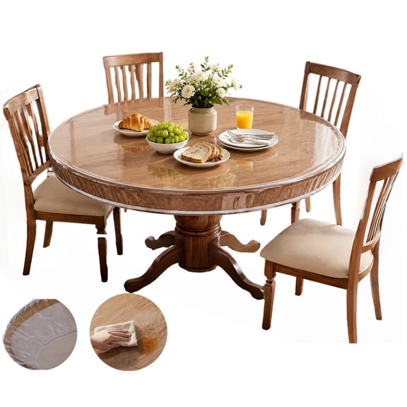 Clear Round Plastic Table Cover - Round Fitted Tablecloth 72 Inch , Waterproof Oilcloth Table Cloth, Elastic Edged Plastic Tablecloth for Secure Fit Indoor Outdoor