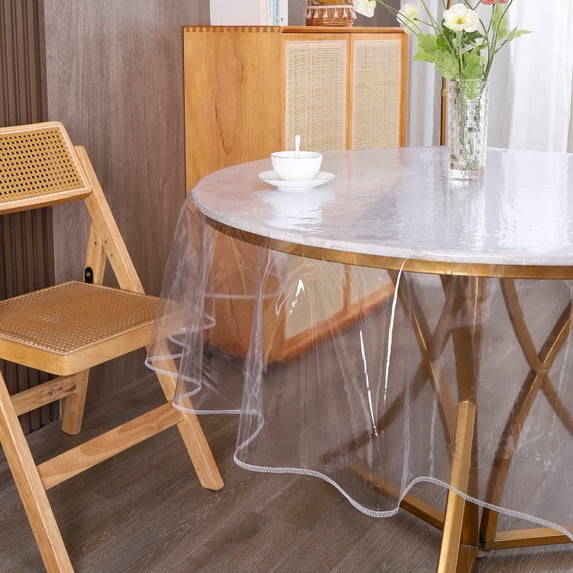 Clear Round Plastic Tablecloth Protector Waterproof Oil-Resistant PVC Stain-Resistant Wipeable Table Cover for 60 Inch Round Table