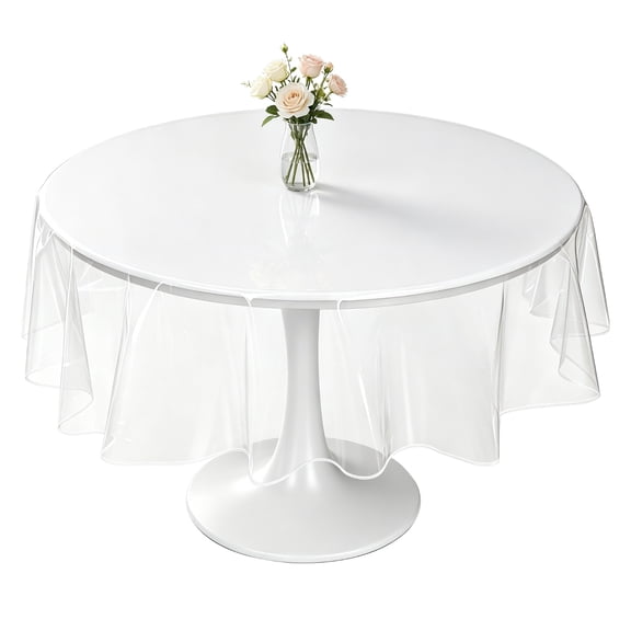 Clear Round Plastic Tablecloth Protector, Waterproof & Oil-resistant PVC Table Cover, 70.1" Stain Resistant Transparent Desk Protector with Stitched Edge for Party, Celebration