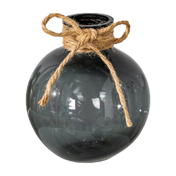 Clear Round Resin Vase, Transparent Sphere Flower Pot with Jute Bow, Modern Plastic Planter for Hydroponic Plants, Home Tabletop Decor( Clear Grey )