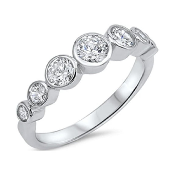 Clear Round Stones Cubic Zirconia Ring Sterling Silver 925