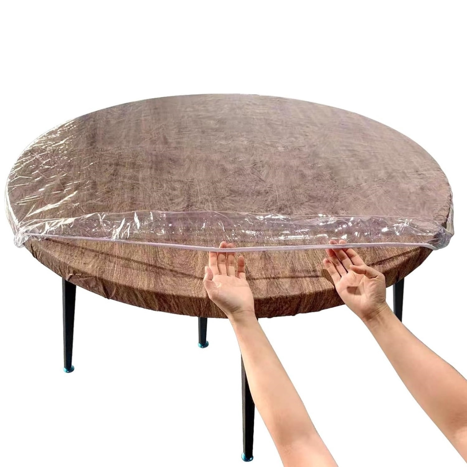 Clear Round Vinyl Fitted Tablecloth Waterproof Oilcloth Elasticized Table Cloth Elastic Edge Design Plastic Table Cover Protector for Round Table (Round Tablecloth Fits Table 36"-44" Diameter)