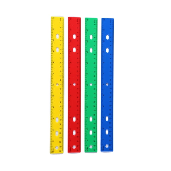 12Inch Clear Colorful Rulers with Hole Math Ruler Colorful Drawing Ruler with Inches Centimeters Scale for Measuring