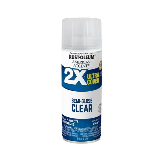 Clear, Rust-Oleum American Accents 2X Ultra Cover, Semi-Gloss Spray Paint-327865, 12 oz