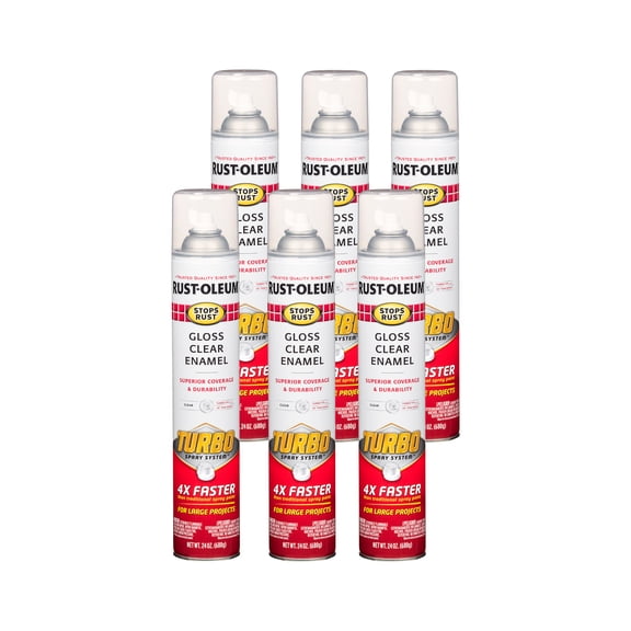 6 Pack, Clear, Rust-Oleum Stops Rust Gloss Turbo Spray Paint-353345, 24 oz