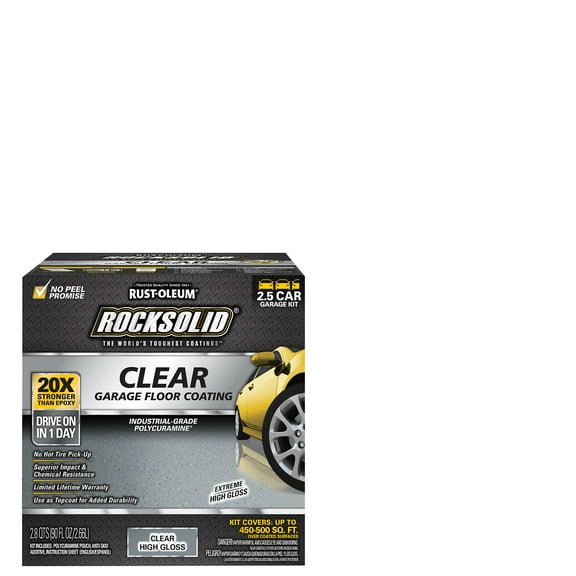 Clear, Rust-Oleum RockSolid Garage Floor Coating Clear Topcoat-282829, High Gloss 2.5-Car, 90 oz Kit, 1 Pack