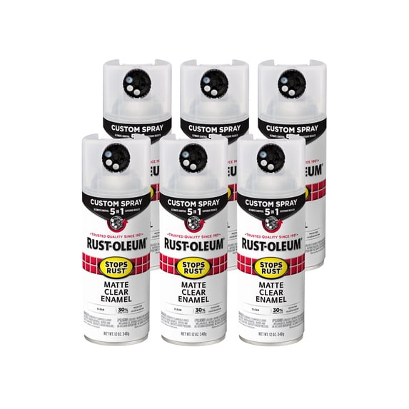 6 Pack, Clear, Rust-Oleum Stops Rust Custom Spray 5 in 1 Matte Spray Paint-376868, 12 oz