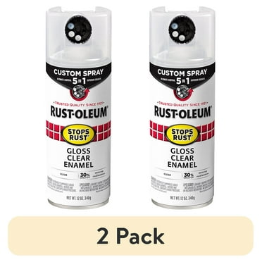 (2 pack) Clear, Rust-Oleum Stops Rust Custom Sprays 5 in 1 Gloss Spray Paint- 12 oz, 376885