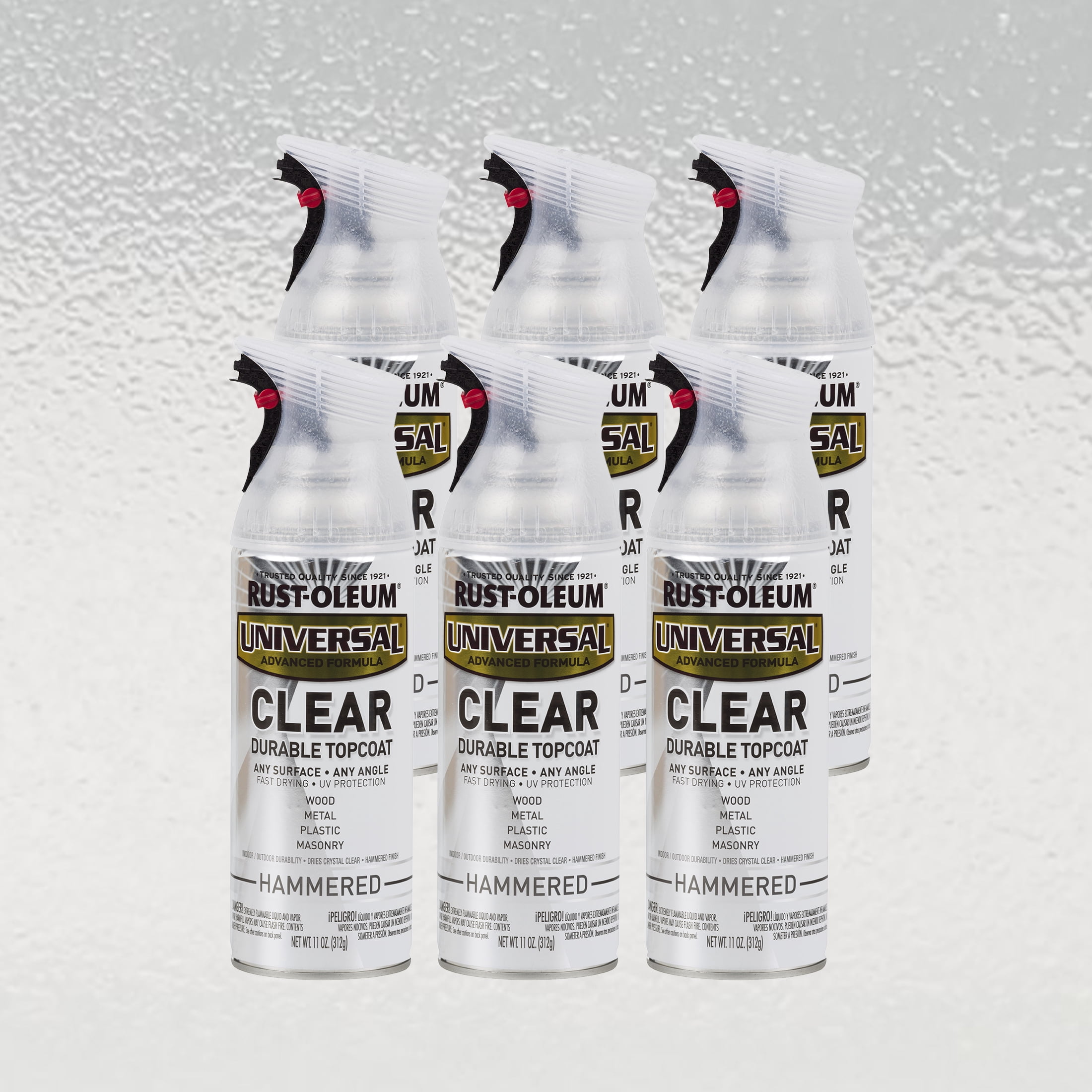 6 Pack, Clear, Rust-Oleum Universal All Surface Interior/Exterior Hammered Spray Paint-302153, 11 oz
